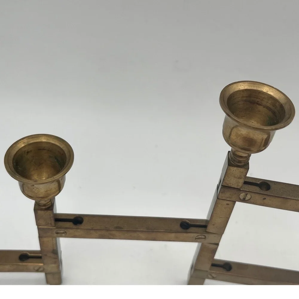 Vtg Danish Modern Brass Accordion Folding Candelabra 6 Light‎ Candle Holder MCM